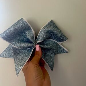 Light blue and white cheer bow